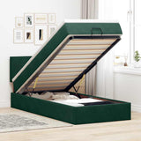 Pouf Letto con Materasso e LED Verde Scuro 80x200cm in Velluto