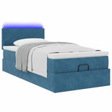 Pouf Letto con Materasso e LED Blu Scuro 80x200cm in Velluto