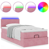 Struttura Letto Pouf con Materasso Rosa 90x190 cm in Velluto