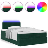 Pouf Letto con Materasso e LED Verde Scuro 120x190cm in Velluto