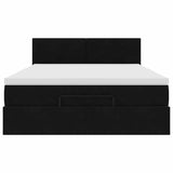 Struttura Letto Pouf con Materasso Nero 140x200 cm in Velluto