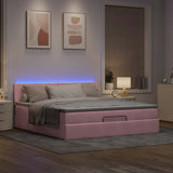 Pouf Letto con Materasso e LED Rosa 180x200cm in Velluto