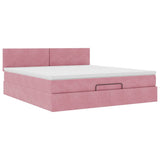 Pouf Letto con Materasso e LED Rosa 180x200cm in Velluto