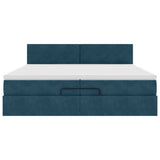 Pouf Letto con Materassi e LED Blu Scuro 200x200cm Velluto