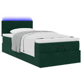 Pouf Letto con Materasso e LED Verde Scuro 80x200cm in Velluto