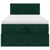 Pouf Letto con Materasso e LED Verde Scuro 80x200cm in Velluto