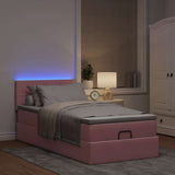 Pouf Letto con Materasso e LED Rosa 80x200cm in Velluto