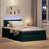 Pouf Letto con Materasso e LED Verde Scuro 120x190cm in Velluto