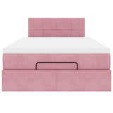Struttura Letto Pouf con Materasso Rosa 120x200 cm Velluto