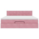 Pouf Letto con Materasso e LED Rosa 180x200cm in Velluto