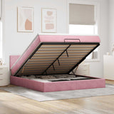 Pouf Letto con Materasso e LED Rosa 180x200cm in Velluto