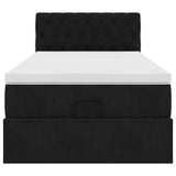 Pouf Letto con Materasso e LED Nero 80x200cm in Velluto