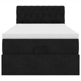 Struttura Letto Pouf con Materasso Nero 90x190 cm in Velluto