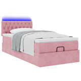 Struttura Letto Pouf con Materasso Rosa 90x190 cm in Velluto