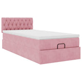 Struttura Letto Pouf con Materasso Rosa 90x190 cm in Velluto