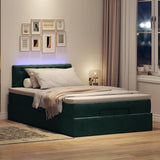 Pouf Letto con Materasso e LED Verde Scuro 120x190cm in Velluto