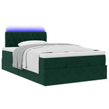 Pouf Letto con Materasso e LED Verde Scuro 120x190cm in Velluto