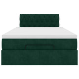 Pouf Letto con Materasso e LED Verde Scuro 120x190cm in Velluto