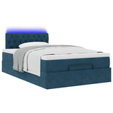 Struttura Letto Pouf con Materasso Blu Scuro 120x200 cm Velluto