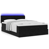 Struttura Letto Pouf con Materasso Nero 140x200 cm in Velluto