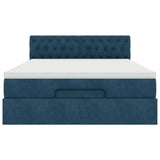 Struttura Letto Pouf con Materasso Blu 140x200cm in Velluto