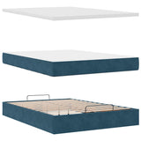 Struttura Letto Pouf con Materasso Blu 140x200cm in Velluto