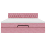 Pouf Letto con Materasso e LED Rosa 180x200cm in Velluto