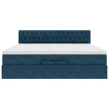 Pouf Letto con Materassi e LED Blu Scuro 200x200cm Velluto