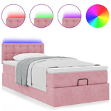 Pouf Letto con Materasso e LED Rosa 80x200cm in Velluto