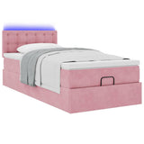 Pouf Letto con Materasso e LED Rosa 80x200cm in Velluto