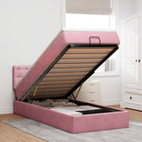 Pouf Letto con Materasso e LED Rosa 80x200cm in Velluto