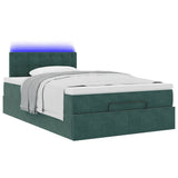 Pouf Letto con Materasso e LED Verde Scuro 120x190cm in Velluto