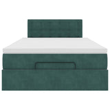 Pouf Letto con Materasso e LED Verde Scuro 120x190cm in Velluto