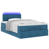 Pouf Letto con Materasso e LED Blu Scuro 120x190cm in Velluto
