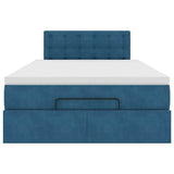 Pouf Letto con Materasso e LED Blu Scuro 120x190cm in Velluto