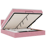 Pouf Letto con Materasso e LED Rosa 180x200cm in Velluto