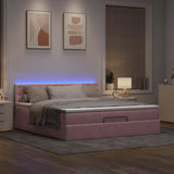 Pouf Letto con Materasso e LED Rosa 180x200cm in Velluto
