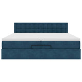 Pouf Letto con Materassi e LED Blu Scuro 200x200cm Velluto