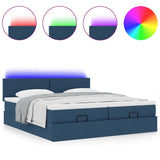 Struttura Letto Pouf con Materassi Blu 160x200 cm in Tessuto