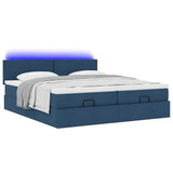 Struttura Letto Pouf con Materassi Blu 160x200 cm in Tessuto