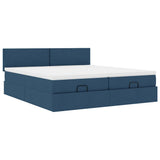 Struttura Letto Pouf con Materassi Blu 160x200 cm in Tessuto
