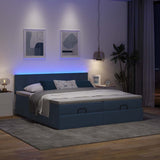 Struttura Letto Pouf con Materassi Blu 160x200 cm in Tessuto