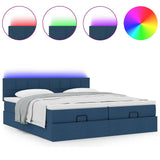Struttura Letto Pouf con Materassi Blu 160x200 cm in Tessuto