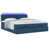 Struttura Letto Pouf con Materassi Blu 160x200 cm in Tessuto