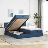 Struttura Letto Pouf con Materassi Blu 160x200 cm in Tessuto
