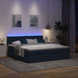 Struttura Letto Pouf con Materassi Blu 160x200 cm in Tessuto