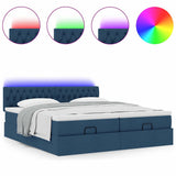 Struttura Letto Pouf con Materassi Blu 160x200 cm in Tessuto