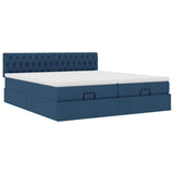 Struttura Letto Pouf con Materassi Blu 160x200 cm in Tessuto