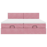 Struttura Letto Pouf con Materassi Rosa 160x200 cm Velluto