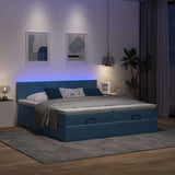 Pouf Letto con Materassi e LED Blu Scuro 200x200cm Velluto